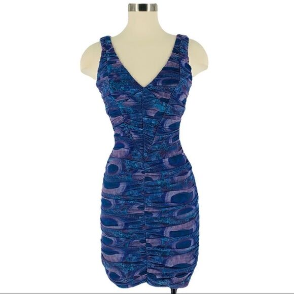 NWOT bebe Peacock Ruched Bodycon Dress - Picture 1 of 9